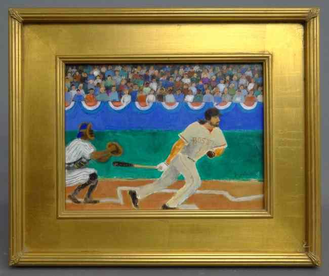 Appraisal: Painting oil on board ''Johnny Damon Crushes Yankees Hopes'' by