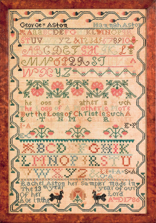 Appraisal: Silk on linen sampler dated wrought by Rachel Aston with