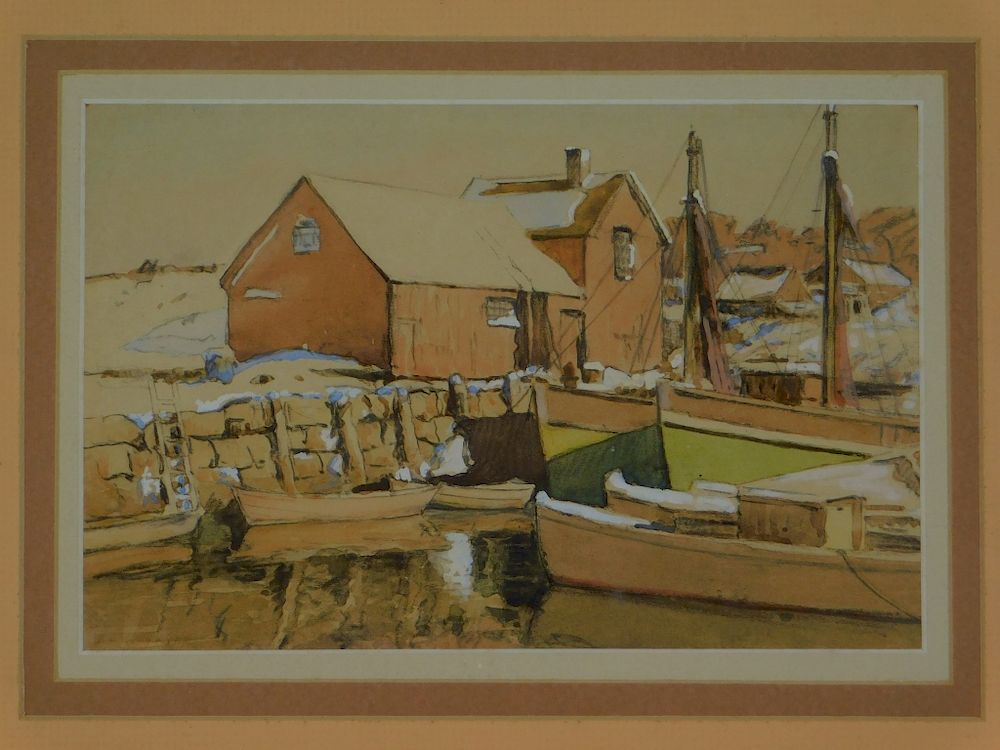 Appraisal: Joseph Harry Wheater Winter Fishing Dock Painting Joseph Harry Wheater