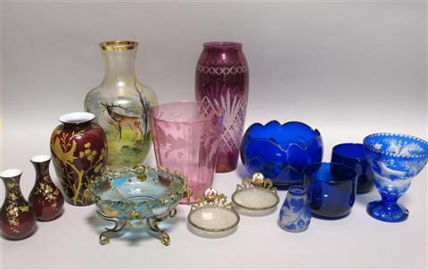 Appraisal: GROUP OF ASSORTED GLASS Comprising a tall cut glass vase