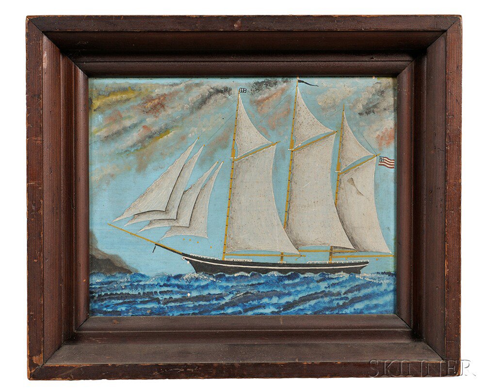 Appraisal: American School th Century Portrait of a Schooner Unsigned Oil