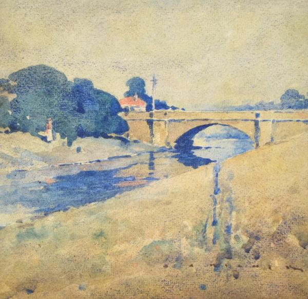 Appraisal: J J HILDER - Lansdowne Bridge watercolour on card J