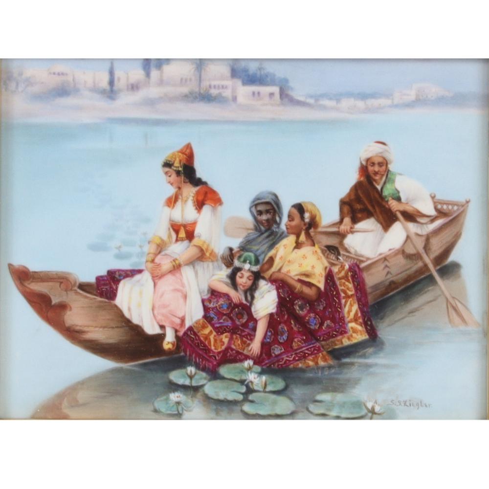 Appraisal: VICTORIAN GERMAN ORIENTALIST SCENIC PAINTING ON PORCELAIN PLAQUE DEPICTING FIGURES