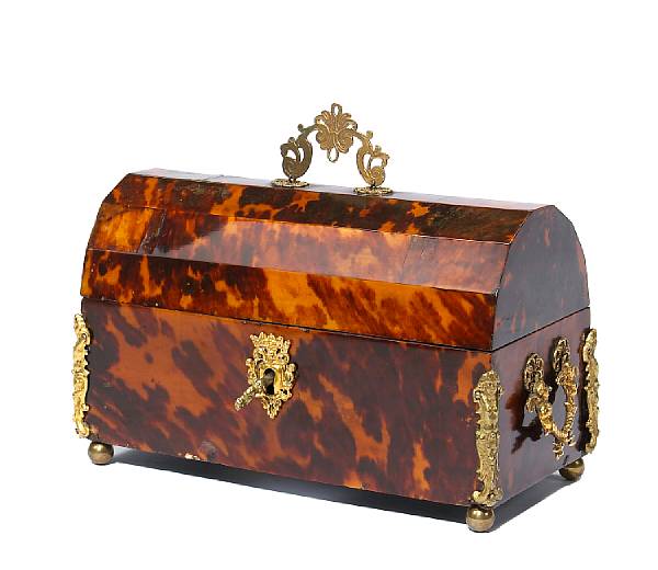 Appraisal: A Baroque style gilt metal mounted tortoiseshell stationery box mid