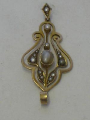 Appraisal: A VICTORIAN PEARL PENDANT the ct gold pierced scrollwork inset