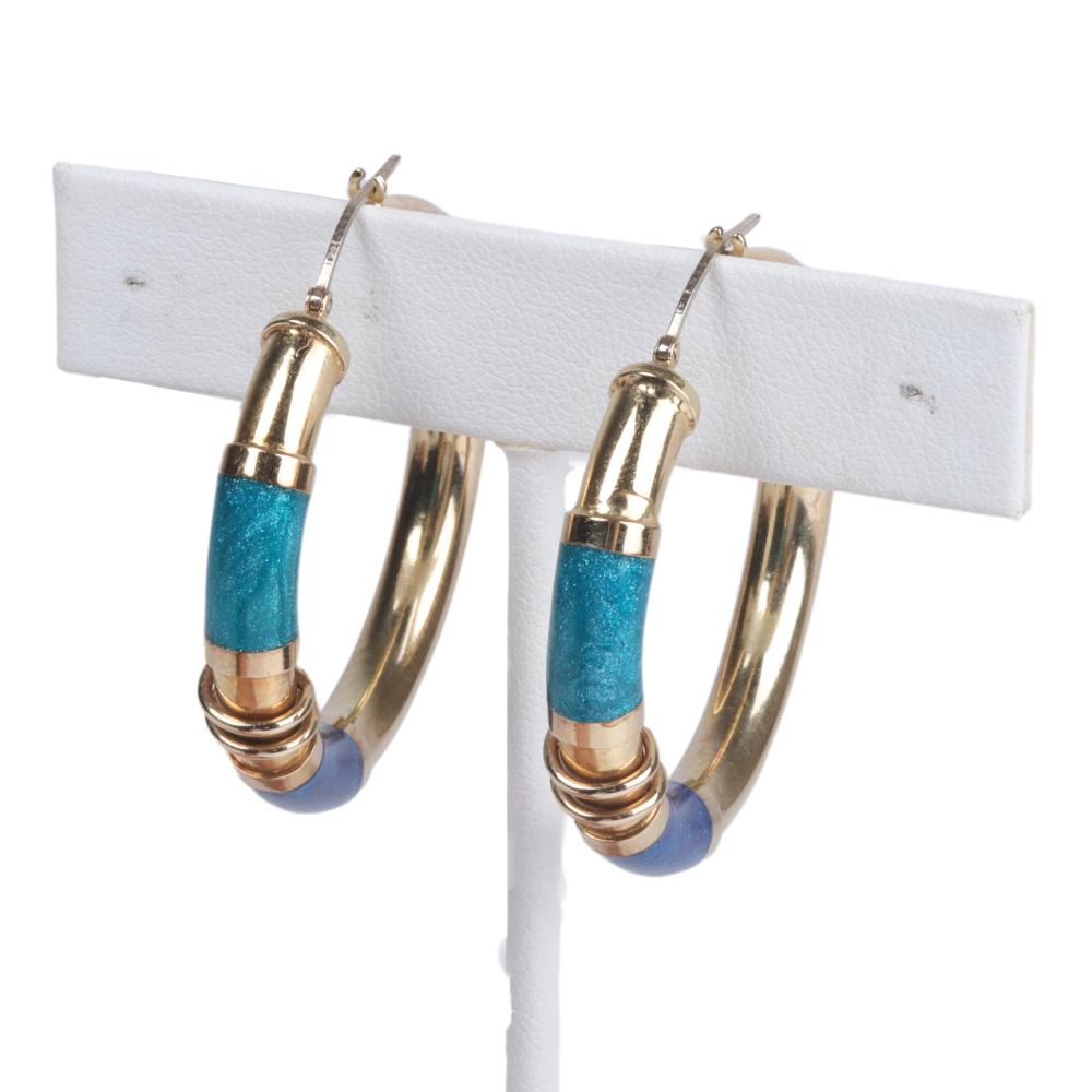 Appraisal: Italian designer K gold hoop earrings with two tone cobalt