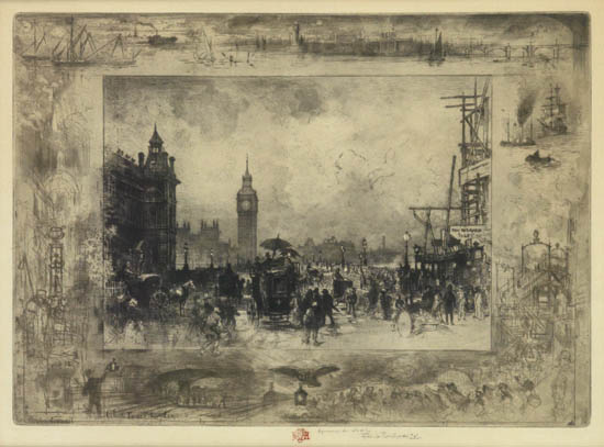 Appraisal: F LIX BUHOT Westminster Bridge Aquatint etching and drypoint on