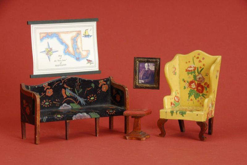 Appraisal: Three Painted Pieces of TynieToy A Sheraton settee painted with