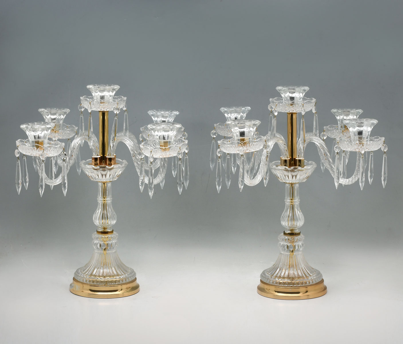 Appraisal: PAIR OF CRYSTAL TABLE CANDELABRUM Pair of Candelabrum having a