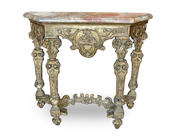 Appraisal: An Italian Baroque giltwood console table early th century The