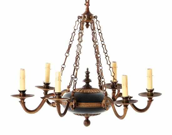 Appraisal: French Empire style six-light chandelier issuing six chains leading to