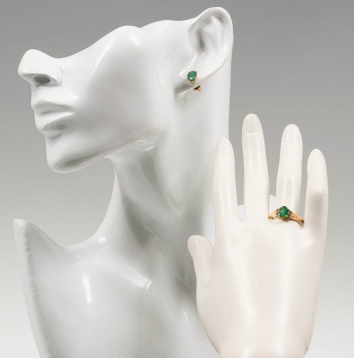 Appraisal: K GOLD EMERALD DIAMOND RING AND EARRINGS SET K Yellow