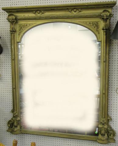 Appraisal: Antique 'over-the-mantle' wall mirror carved wood frame with slatted wood