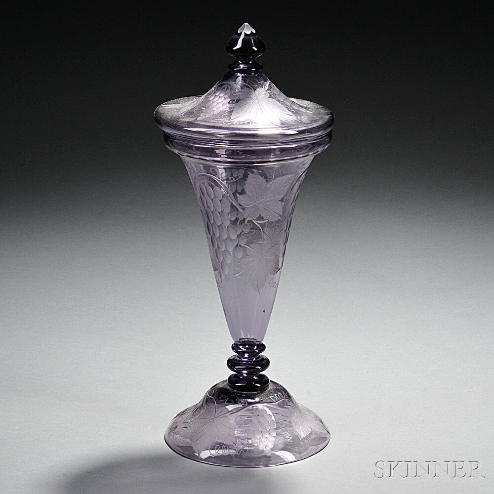 Appraisal: Pairpoint Amethyst Eng Grape Pattern Covered Glass Vase late th