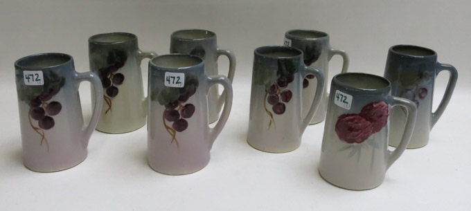 Appraisal: EIGHT ART POTTERY MUGS six are Weller Etna in a