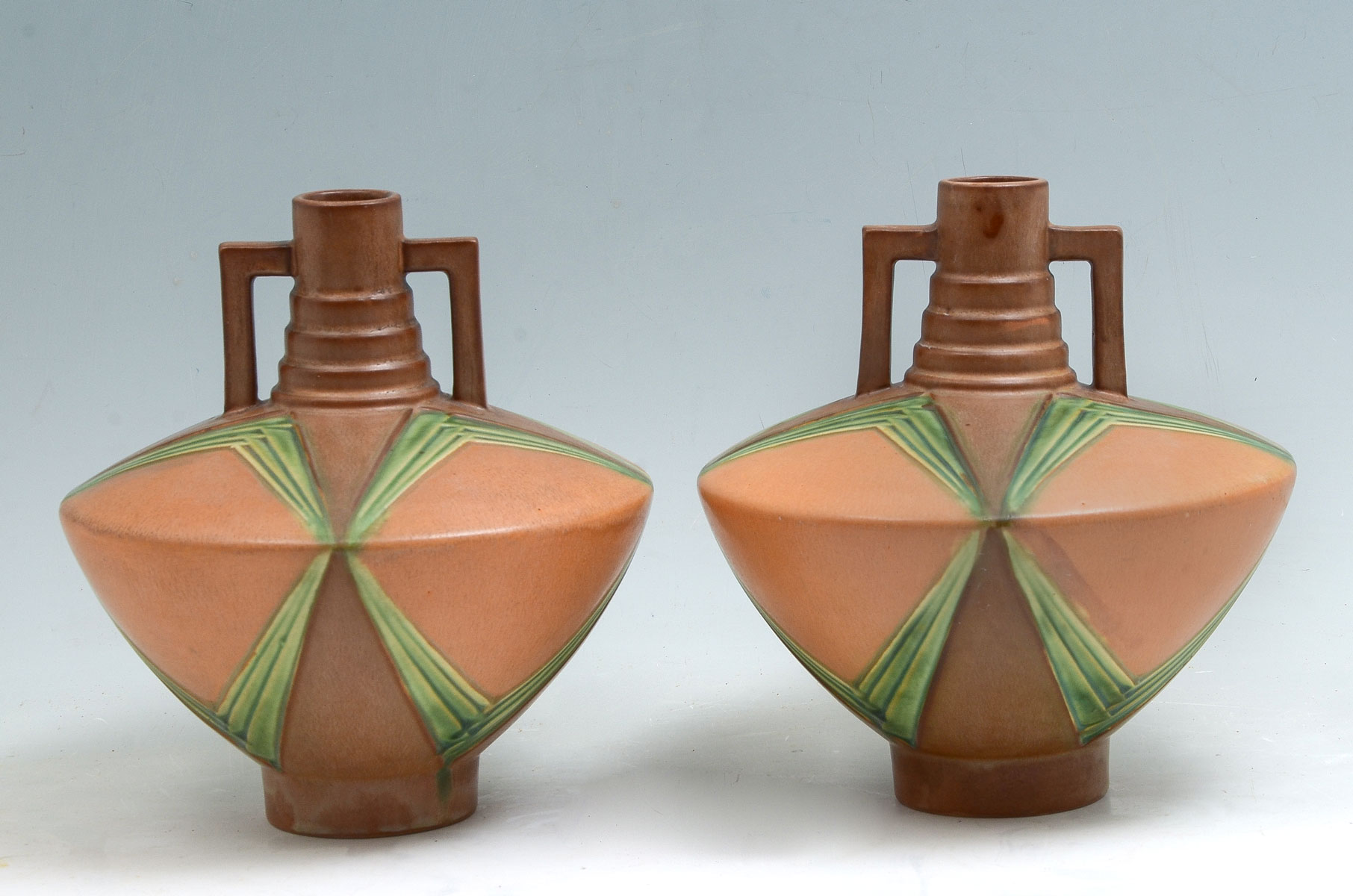 Appraisal: PAIR OF ROSEVILLE POTTERY ''FUTURA'' VASES Approx '' h x