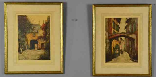 Appraisal: A PAIR OF FRENCH STREET SCENE PRINTSRichly colored prints depicting