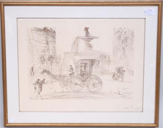 Appraisal: DALI SALVADORE - SPANISH Sepia etching New York City Plaza