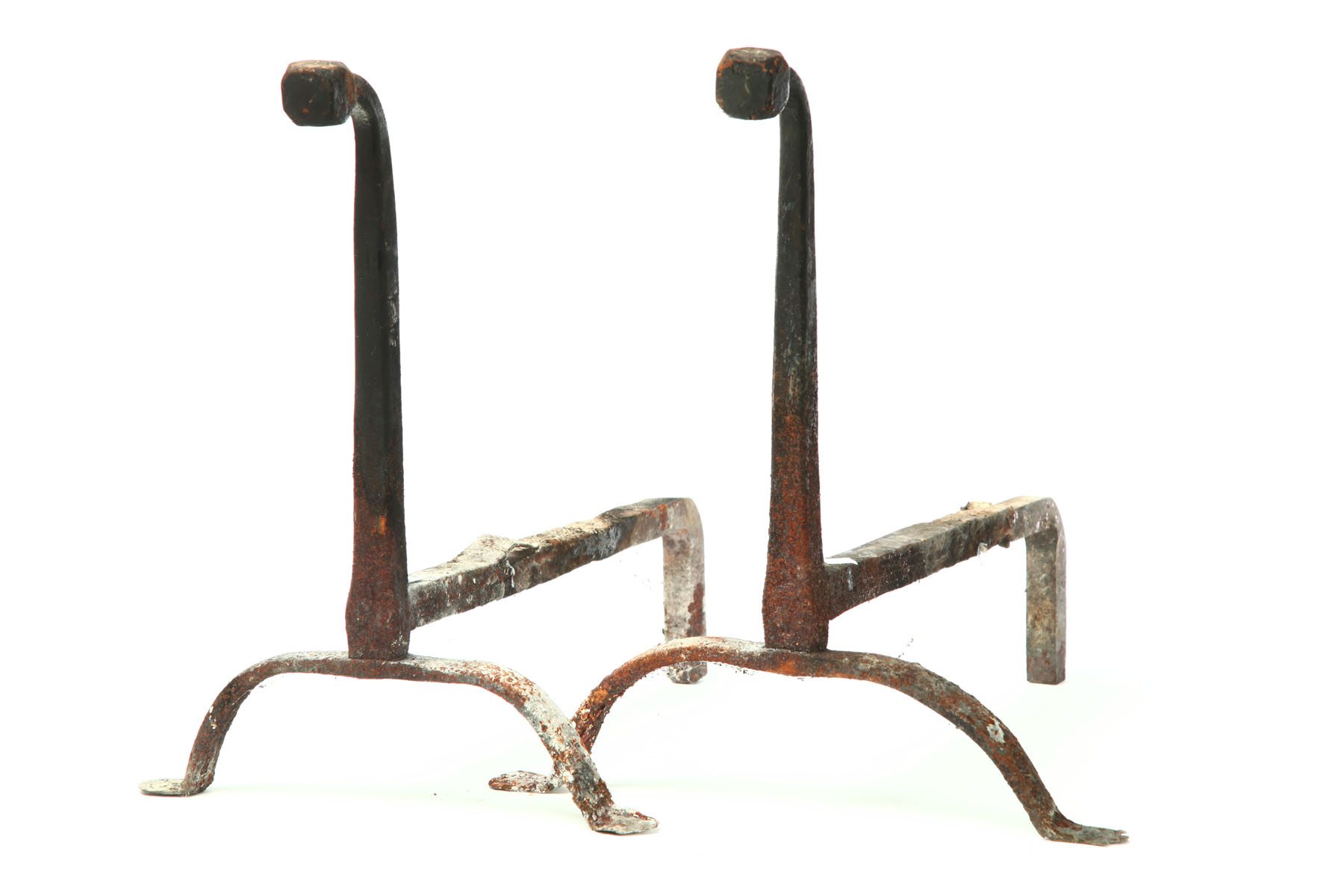 Appraisal: PAIR OF ANDIRONS American th century wrought iron Commissioned from