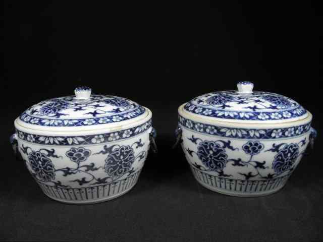 Appraisal: Pair of th century Chinese blue and white porcelain covered