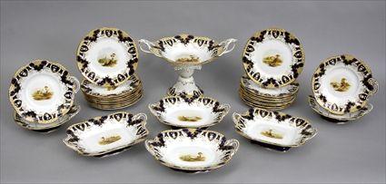 Appraisal: ENGLISH PORCELAIN SCENIC DESSERT SERVICE Comprising - in plates -