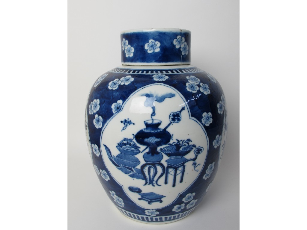 Appraisal: A Chinese blue and white ginger jar the prunus decorated