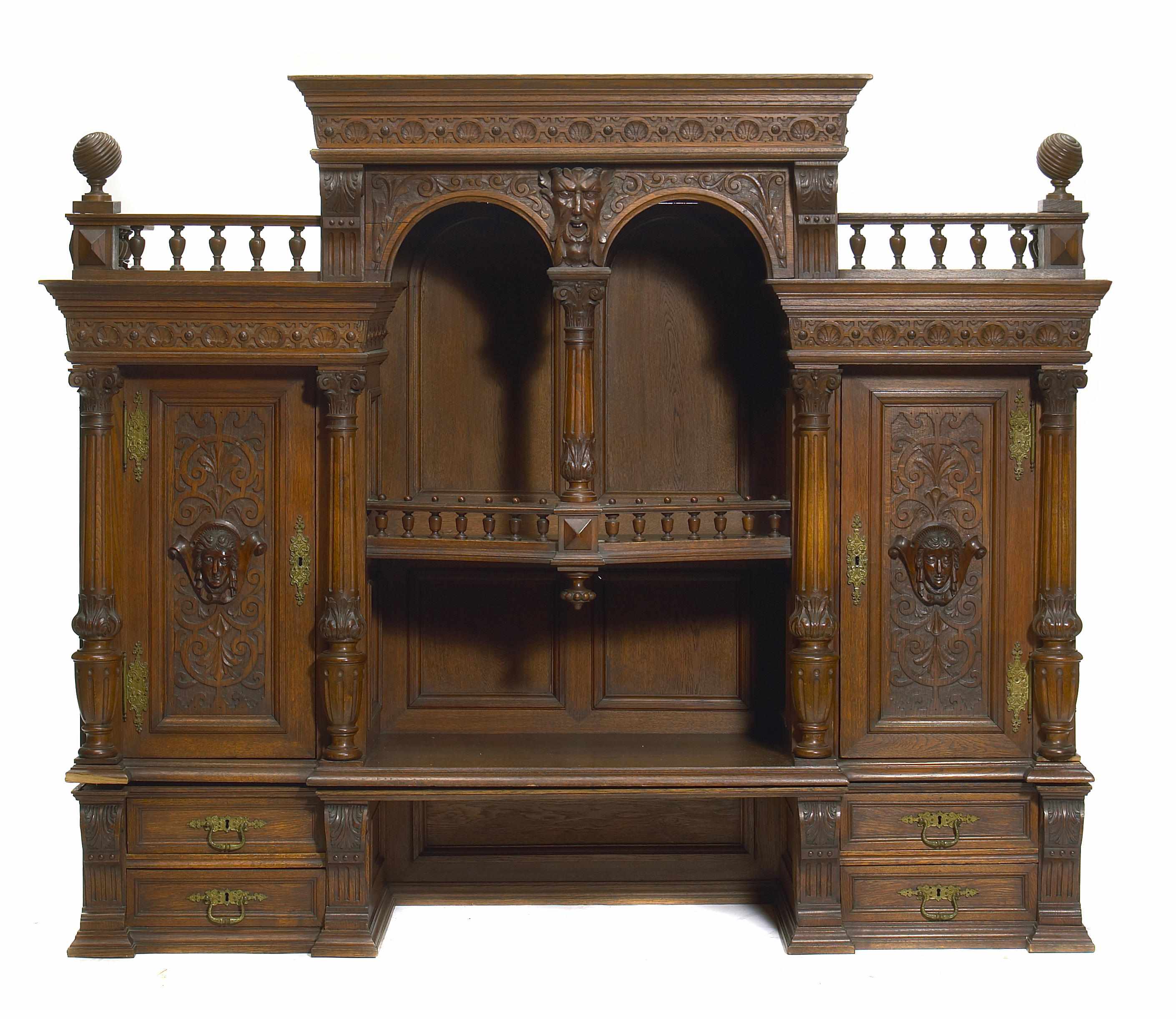 Appraisal: A Continental Renaissance Revival carved oak buffet height in width