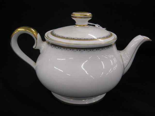 Appraisal: Bavarian Porcelain Teapot gold black banding trim excellent