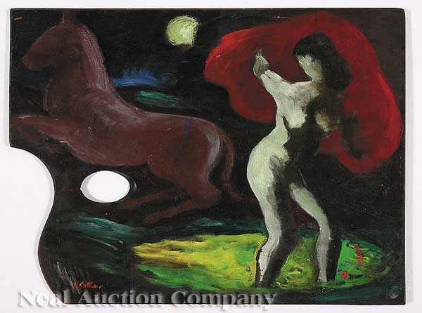 Appraisal: Revington Arthur American - Surrealistic Nightscape oil on wooden palette