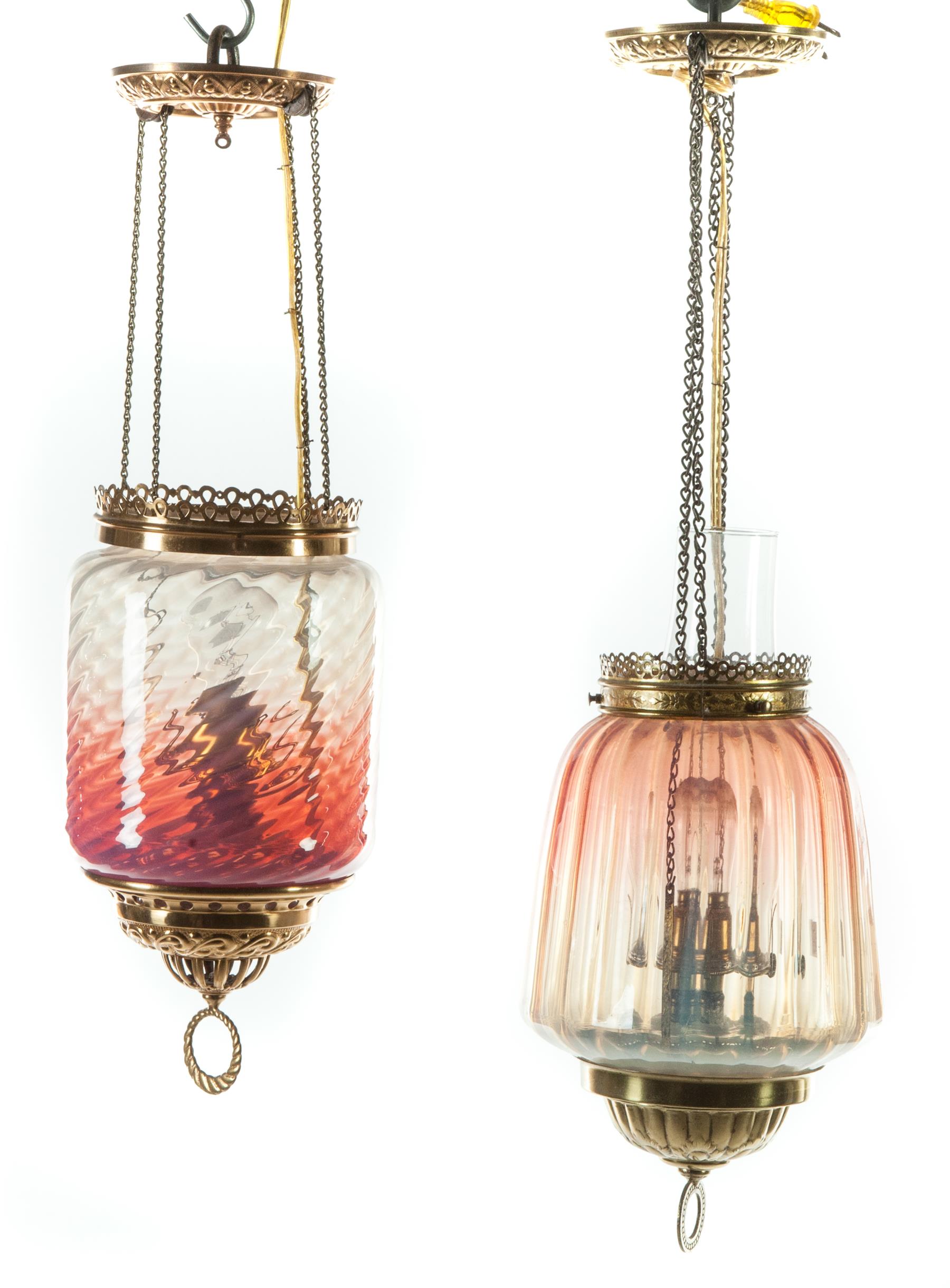 Appraisal: TWO VICTORIAN HANGING HALL LAMPS American rd quarter- th century