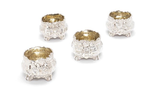 Appraisal: A set of four George IV silver-gilt salts by Edward