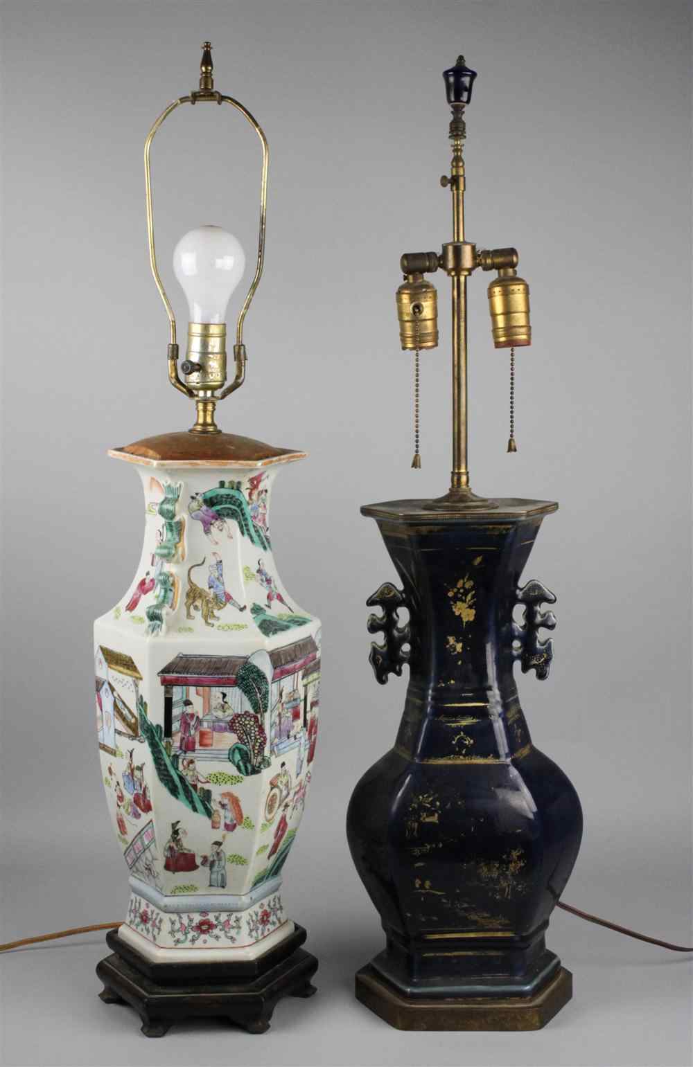 Appraisal: TWO CHINESE VASES NOW MOUNTED AS LAMPS the first of