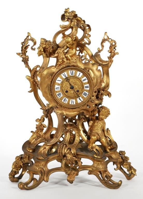 Appraisal: Large Louis XV French Rococo style gilt ormolu table clock