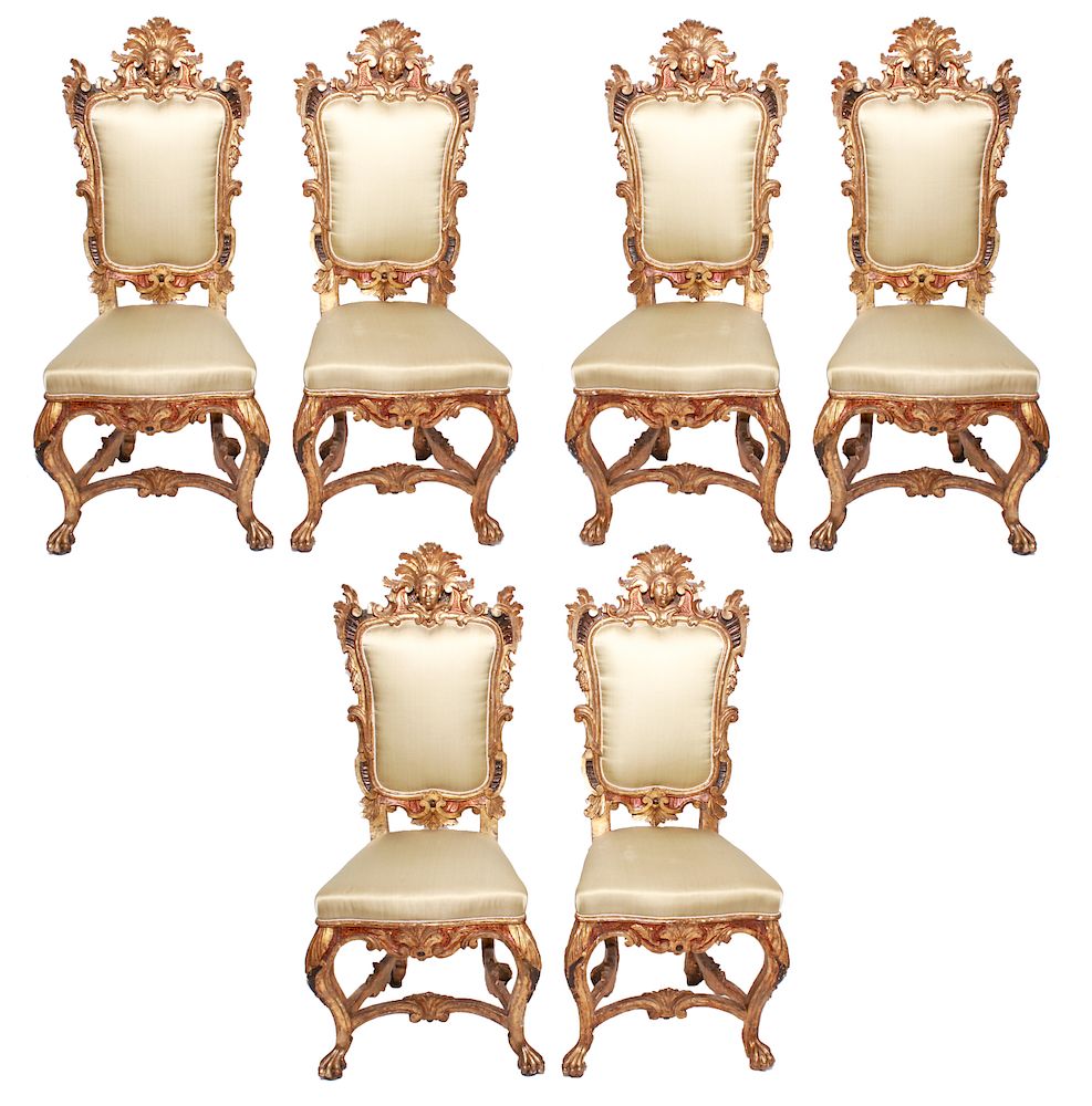 Appraisal: Carved Gilt Rococo Style Chairs Set of Set of six