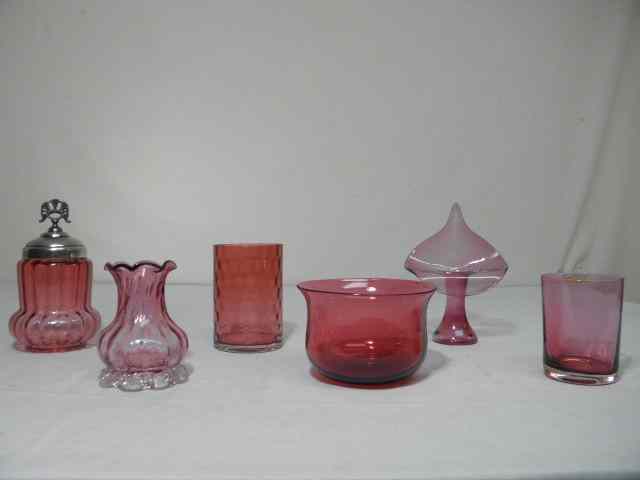 Appraisal: Lot of assorted cranberry glass items Includes a bowl small