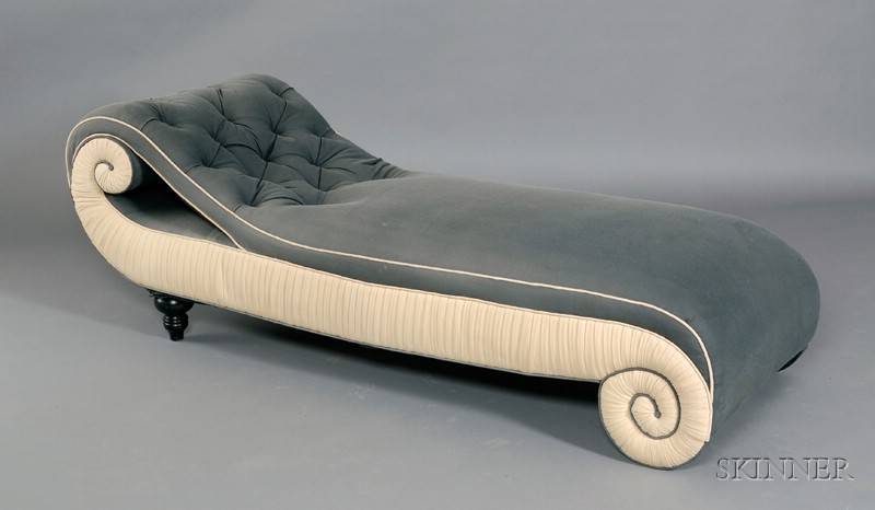 Appraisal: Art Deco Chaise Upholstery and wood United States c Pleated