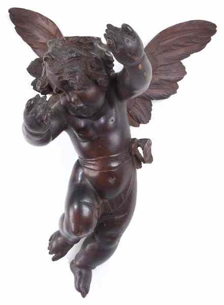 Appraisal: Continental Carved Wood Putti th century in Chip at base