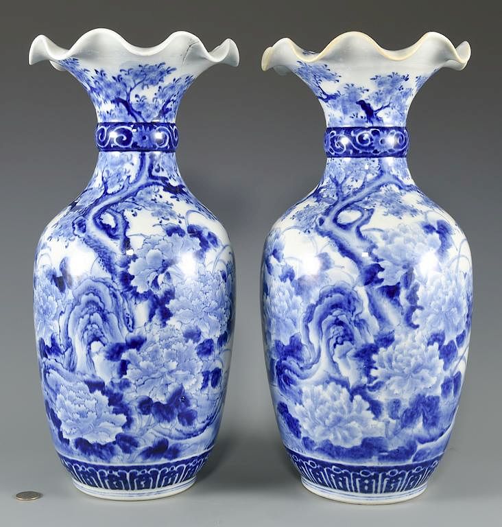 Appraisal: Pr Japanese Blue White Porcelain Vases Pair of Japanese Arita