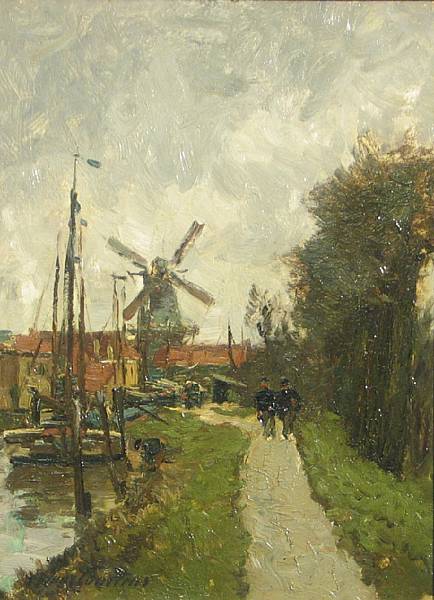 Appraisal: Franz Courtens Belgian - A path by a canal with