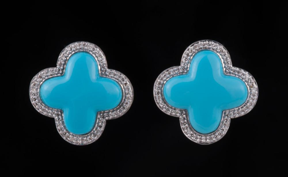 Appraisal: Pair of kt White Gold Blue Quatrefoil and Diamond Earrings