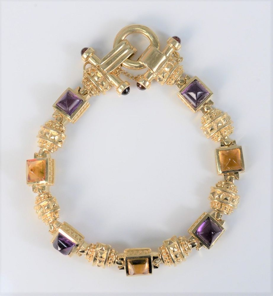 Appraisal: Karat Gold Bracelet set with square amethyst and citrine grams