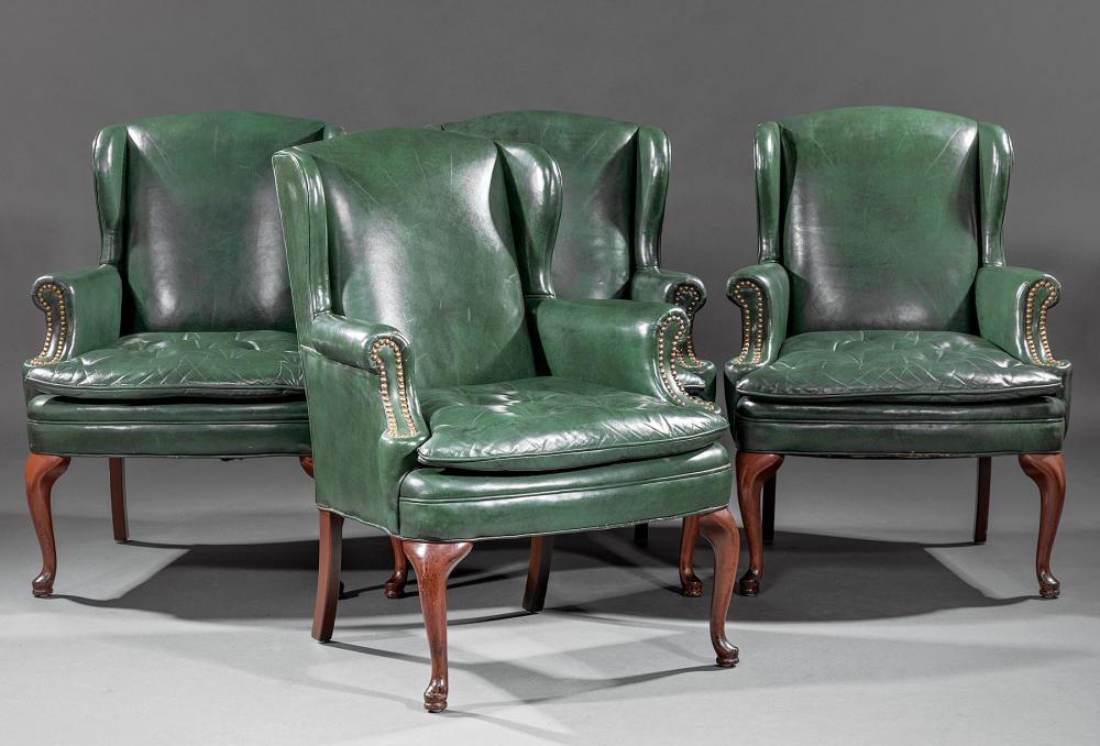 Appraisal: Four Leather Wingback Armchairs en suite with preceding lot h