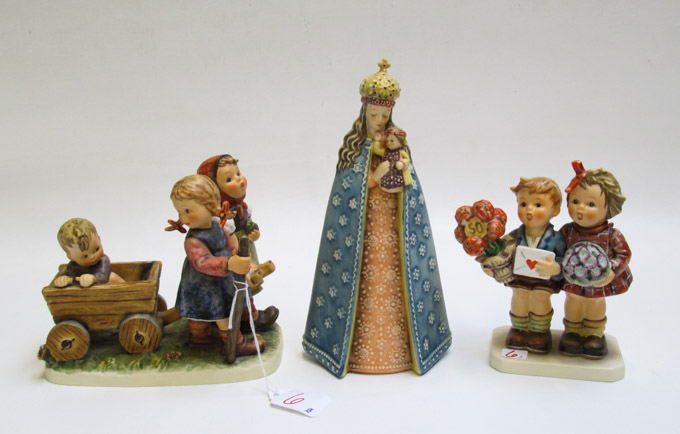 Appraisal: THREE HUMMEL PORCELAIN FIGURINES each marked TM- - Pleasant Journey