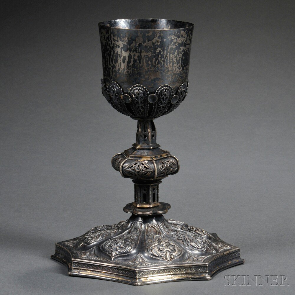 Appraisal: Continental Silver Chalice th th century with a crowned and