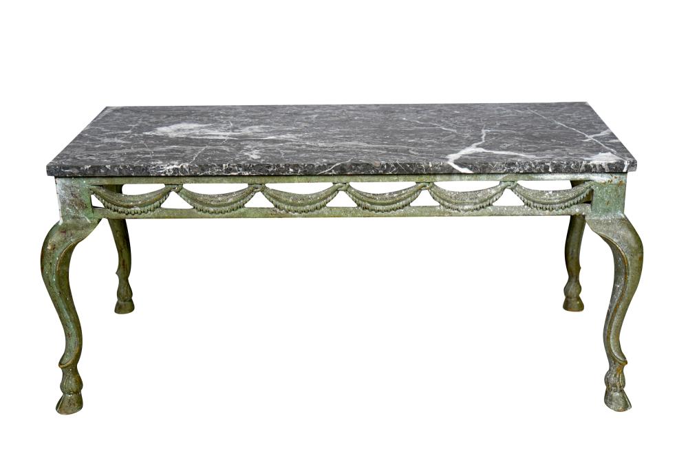 Appraisal: REGENCE STYLE METAL MARBLE TOP COFFEE TABLECondition with varying shades