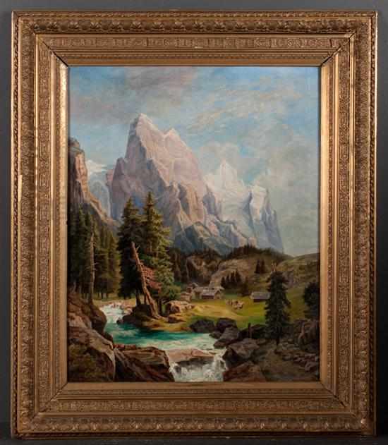 Appraisal: H Bergman Continental th century Landscape with Mountains and Village