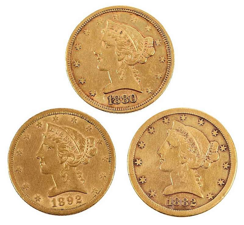 Appraisal: Three Carson City Mint Five Dollar Gold Coins group of