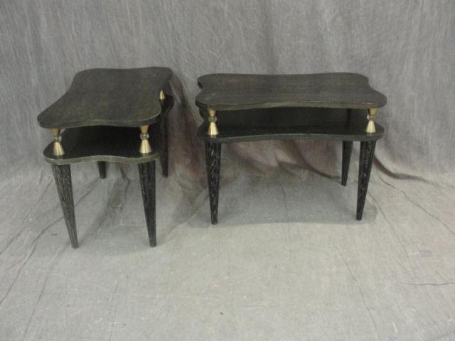 Appraisal: Pair of Midcentury End Tables with Glass and Brass Decor