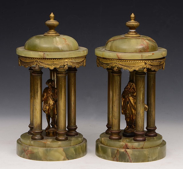 Appraisal: A PAIR OF GREEN ONYX AND GILT BRASS CLASSICAL COLUMN