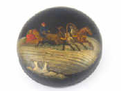 Appraisal: A Russian lacquer circular box the lid with troika in